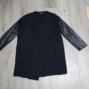 Zara Black Trench Coat with Leather Sleeves